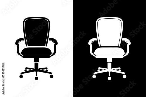 Office Chair Furniture Icon. Bold Black Silhouette on Monochrome Background