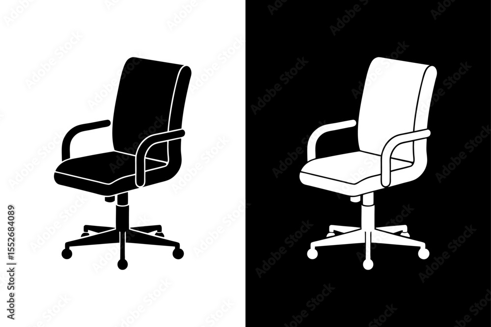 Obraz premium Black Office Chair Icon. Stylish Vector Silhouette on White Background