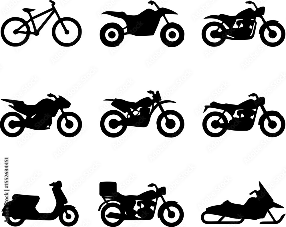 Fototapeta premium Motorcycle and Bike Silhouettes vector bundle