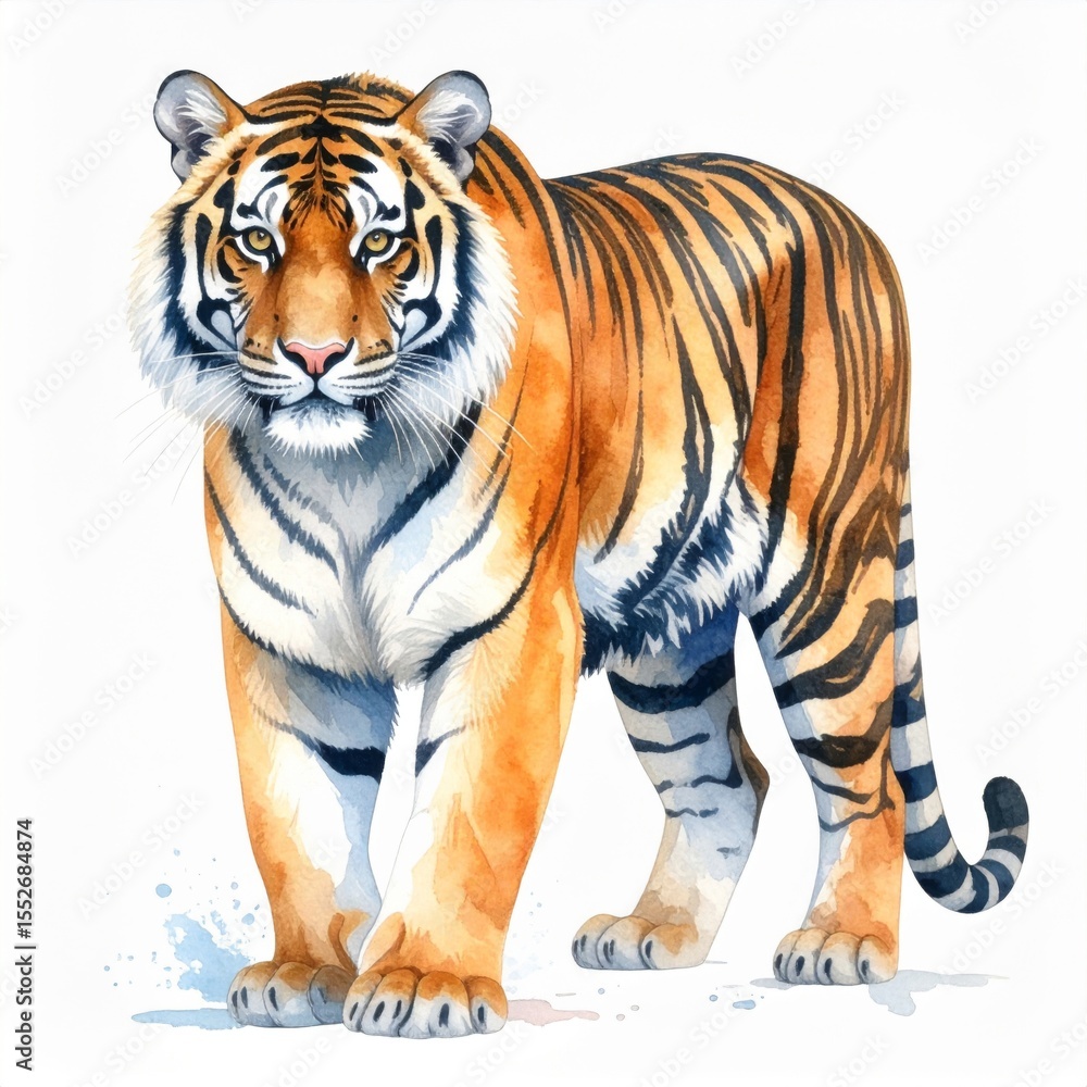 Obraz premium Watercolor Painting of a Majestic Tiger