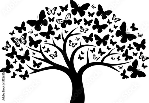 Love Tree with Butterflies Silhouette vector