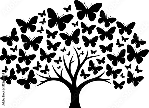 Love Tree with Butterflies Silhouette vector