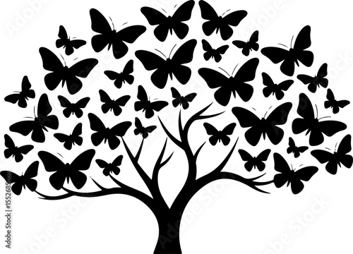 Love Tree with Butterflies Silhouette vector