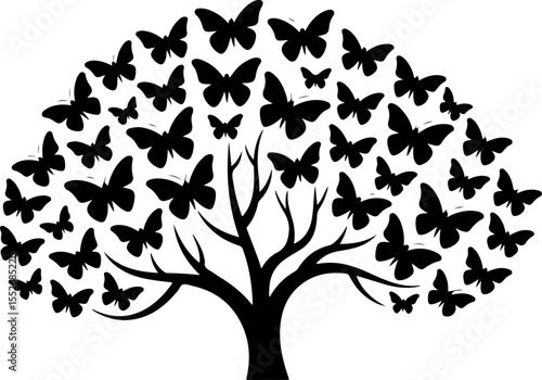 Love Tree with Butterflies Silhouette vector