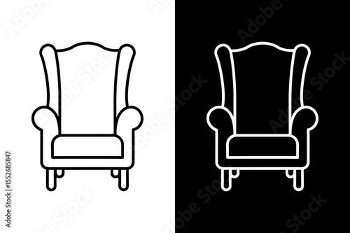 Wingback Chair Line Drawing. Minimal Vector Design for Elegant Interiors