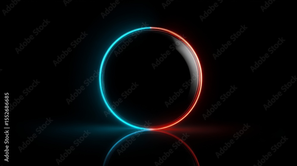 Fototapeta premium 3D render of a glowing blue and red sphere with hologram effect and vibrant glow lighting on black background, high resolution digital art created using advanced Octane renderer in Cinema4D