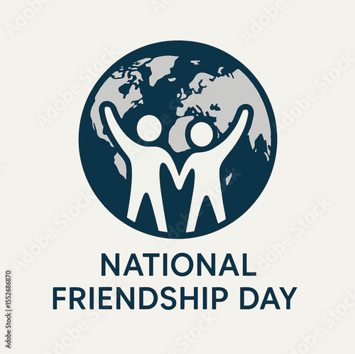 National Friendship Day Globe and People Emblem Vector
