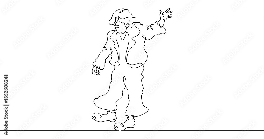 Fototapeta premium Continuous one line drawing circus clown. A clown in a funny costume performs in a circus. Circus performance. One continuous line isolated minimal illustration.Not AI.