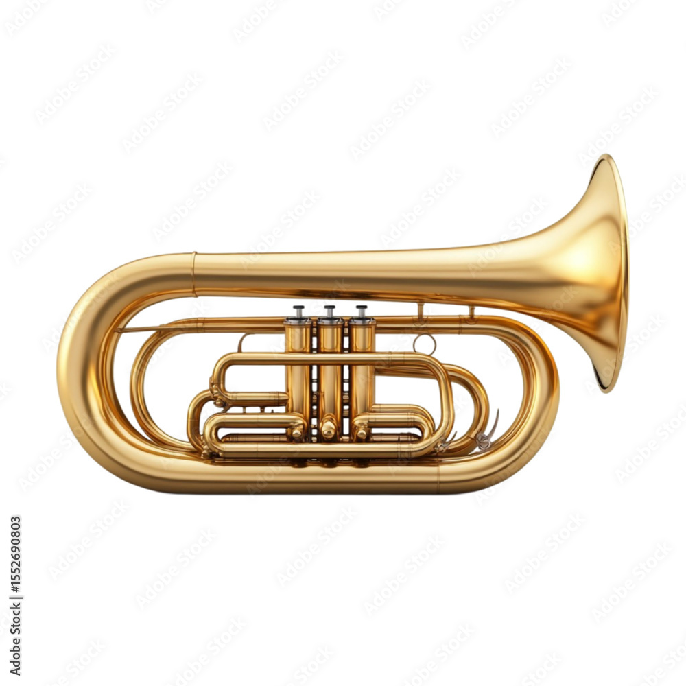 Obraz premium A golden flugelhorn musical instrument isolated on white background