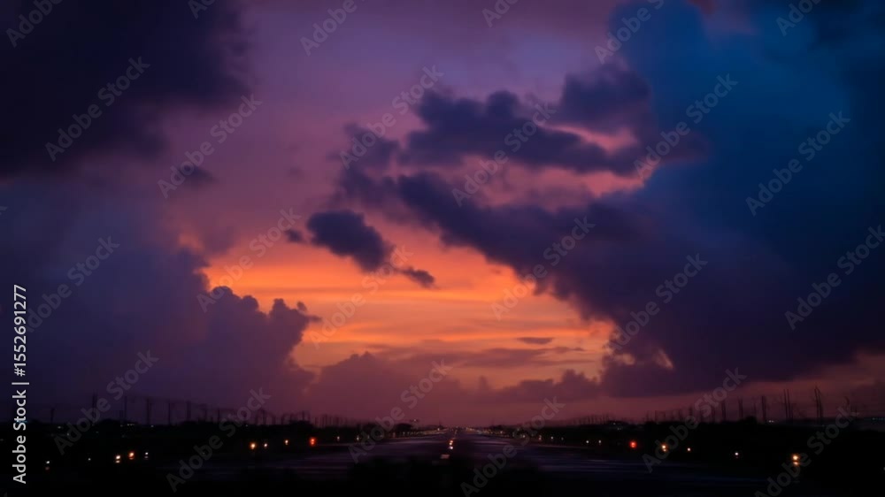 Plane Taking Off at Dusk in Purple Sky, morning,dusk Plane Taking Off at Dusk in Purple Sky, morning,dusk