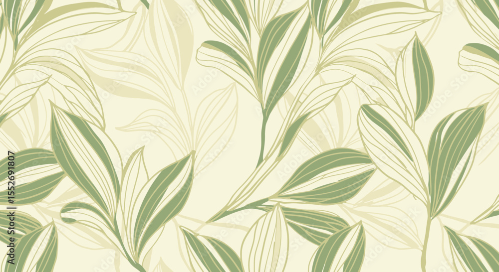 Seamless botanical pattern with elegant green leaves on a light background evokes nature Seamless botanical pattern with elegant green leaves on a light background evokes nature