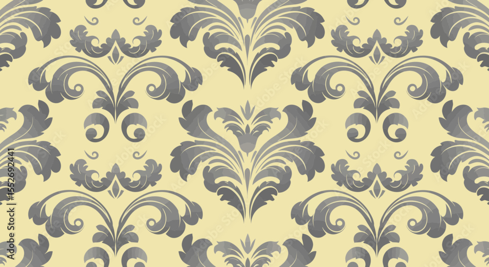 Elegant seamless damask pattern with floral motifs and vintage decorative elements