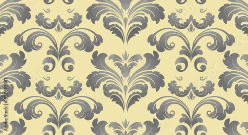 Elegant seamless damask pattern with floral motifs and vintage decorative elements