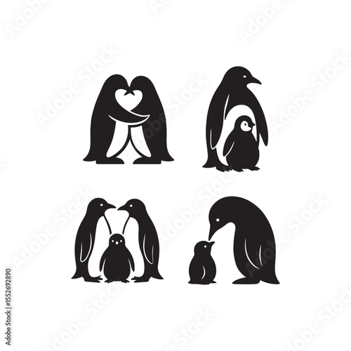 A collection of penguin silhouettes depicting love, family, and parental affection