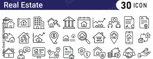 Real estate line icon set. Editable Stroke Vector Icons Collection.