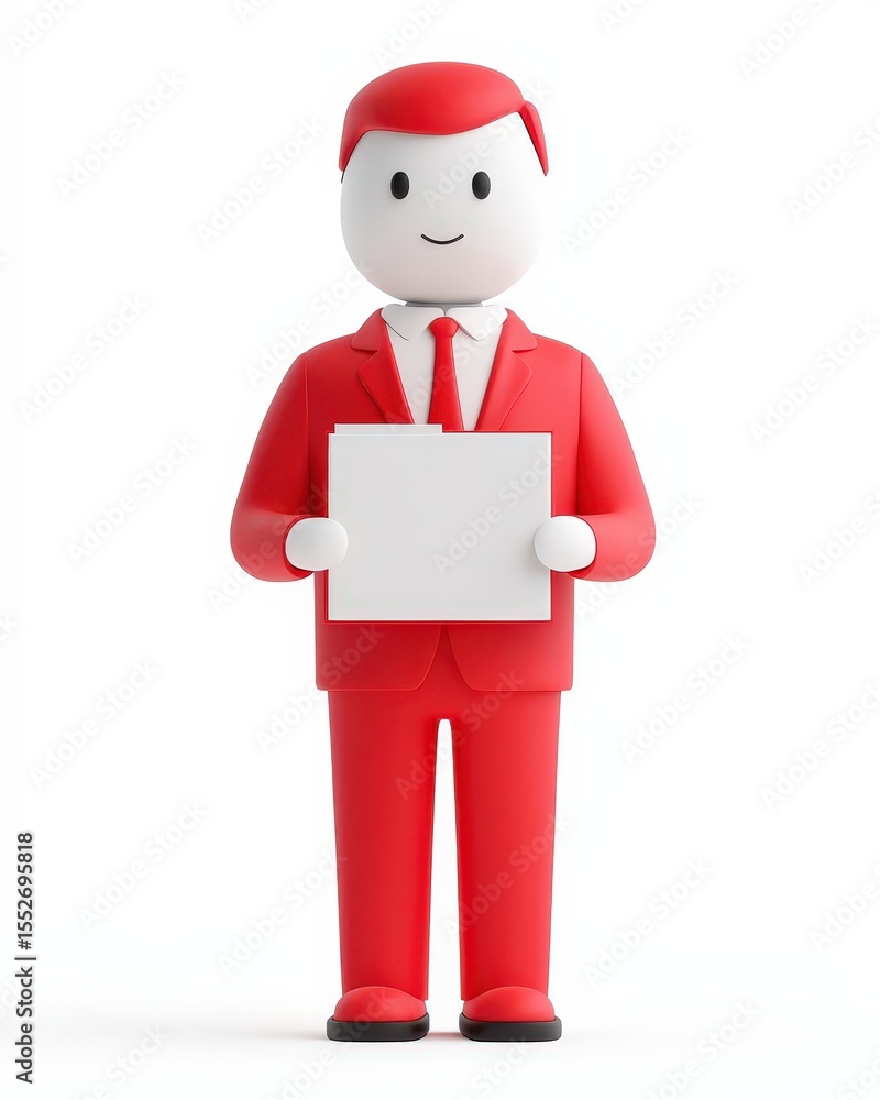 Obraz premium Bank Employee Work Concept, Simplified 3D banker figure holding document folder, trust in finance