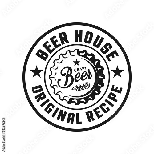 Beer house logo emblem vector design black and white