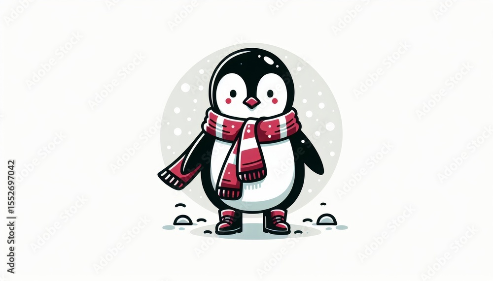 Obraz premium Cute Pixel Art Penguin in Red Scarf Winter Illustration