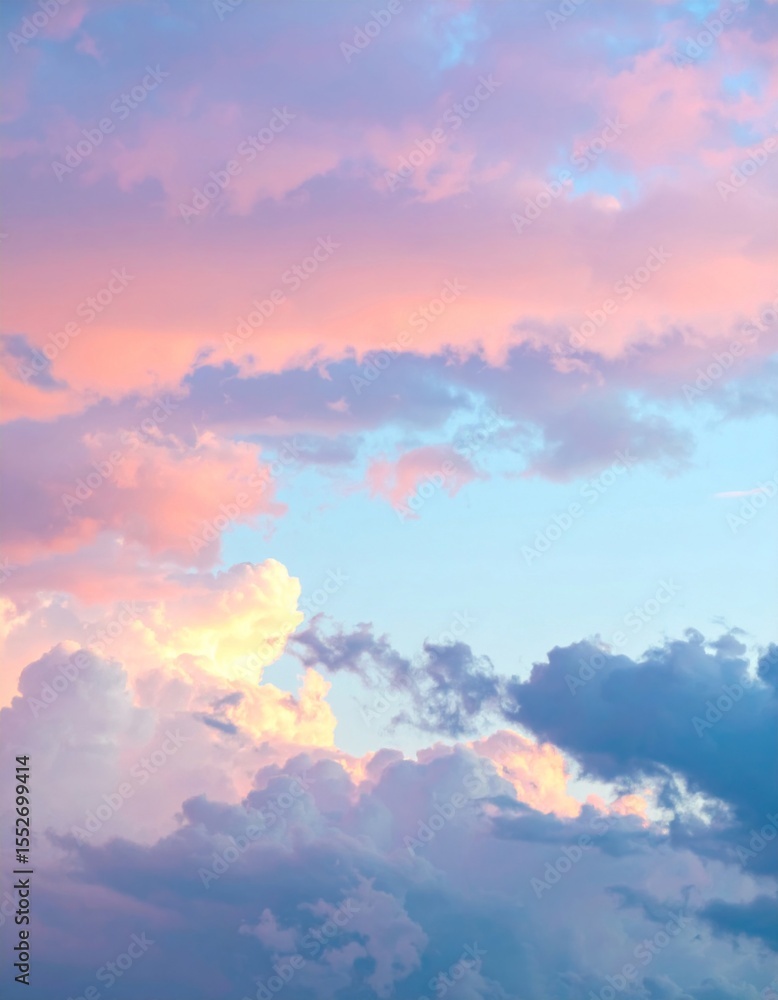 Obraz premium Pastel Sunset Sky with Pink and Blue Clouds