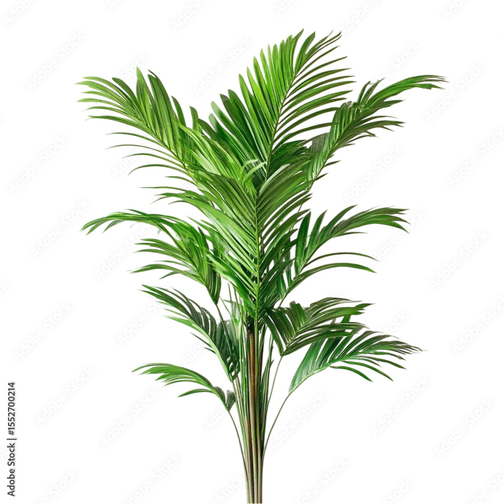 Lush green palm tree against vibrant multicolored striped background Lush green palm tree against vibrant multicolored striped background