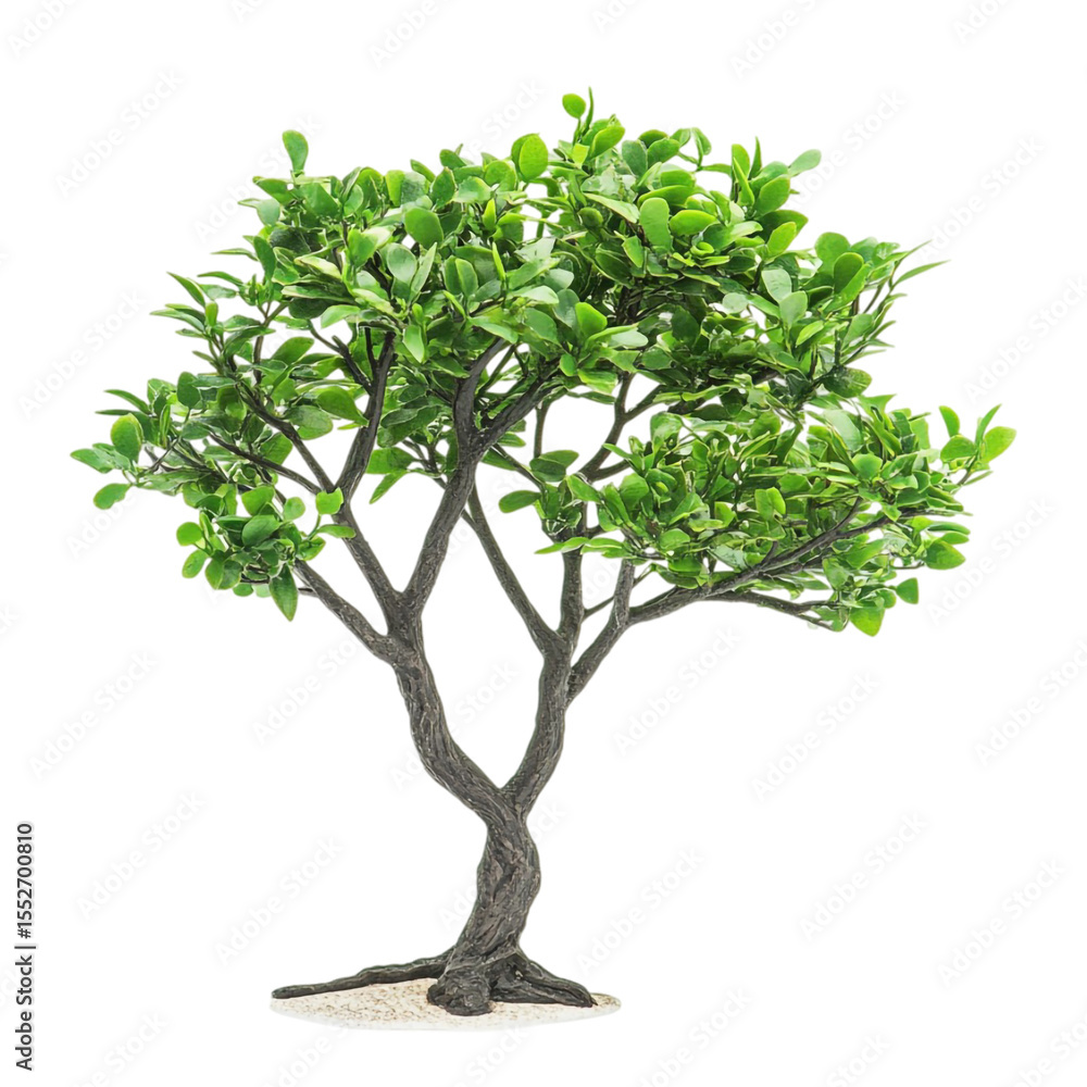 Obraz premium Lush green bonsai tree against vibrant multicolored striped background