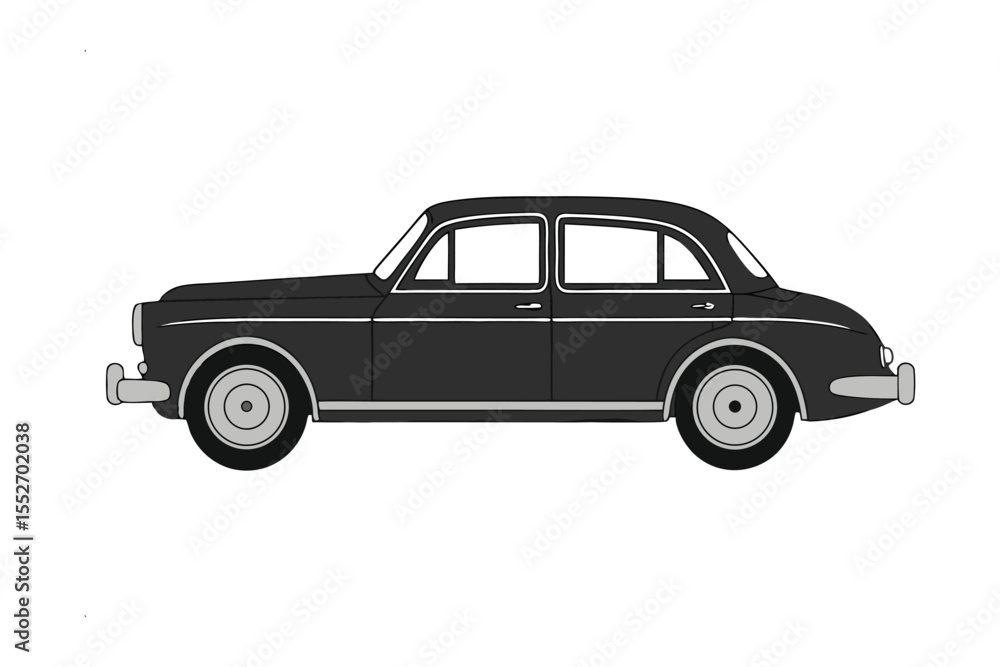 Fototapeta premium Classic Sedan Profile: Elegant profile view of a vintage four-door sedan, showcasing its classic design and timeless appeal.