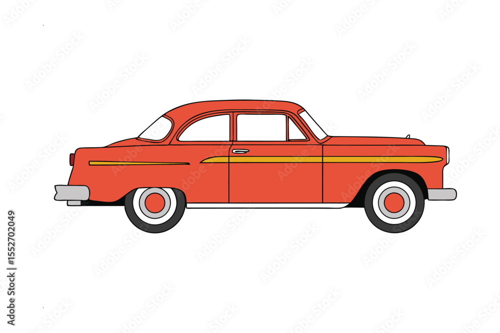 Fototapeta premium Vintage Red Car: A detailed illustration of a classic red car, embodying the nostalgia and elegance of a bygone era, featuring a streamlined design and timeless appeal.
