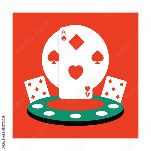 Poker Game Setup with Cards and Chips Vector Layout