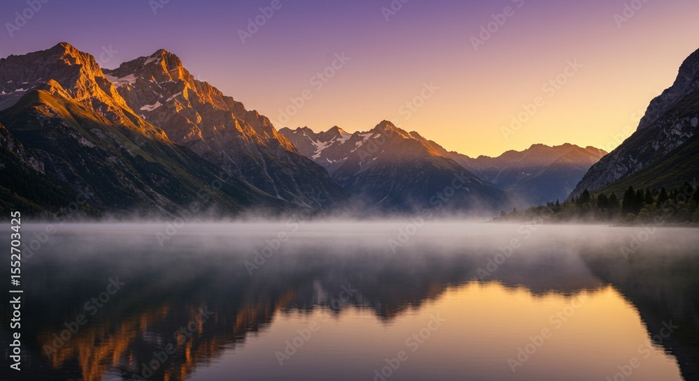 Fototapeta premium Sunrise mountain lake reflection