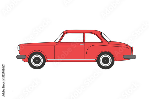 Red Classic Car: A vibrant red classic car, perfectly preserved and depicted in an illustrative style. The car's sleek lines and elegant design evoke a sense of timelessness and nostalgia.