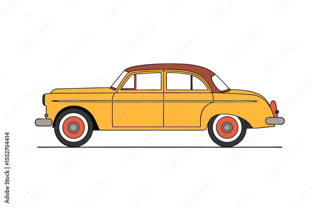 Fototapeta premium Vintage Yellow Sedan: A beautifully illustrated vintage yellow sedan, showcasing classic design and style, perfect for illustrating concepts related to travel, nostalgia, and the automotive industry.