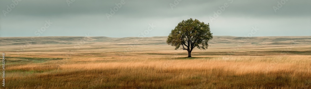 A solitary tree stands in a vast, golden grassland under a muted sky, evoking a sense of calm and solitude in a wide open natural landscape. A solitary tree stands in a vast, golden grassland under a muted sky, evoking a sense of calm and solitude in a wide open natural landscape.