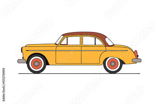 Vintage Yellow Sedan: A beautifully illustrated vintage yellow sedan, showcasing classic design and style, perfect for illustrating concepts related to travel, nostalgia, and the automotive industry.