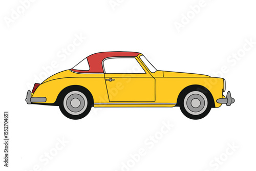 Classic Yellow Car with Red Top: A vibrant illustration of a vintage yellow car with a contrasting red top, showcasing timeless design and classic aesthetic appeal.