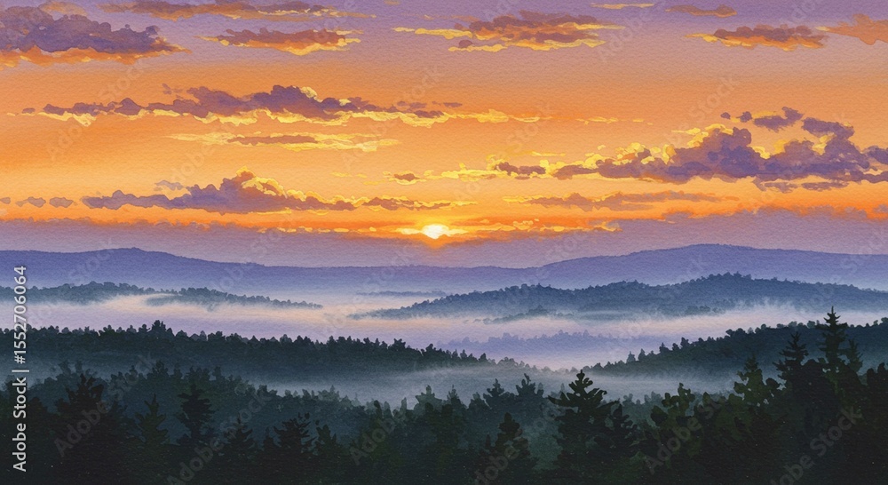 Obraz premium Sunrise over misty mountains
