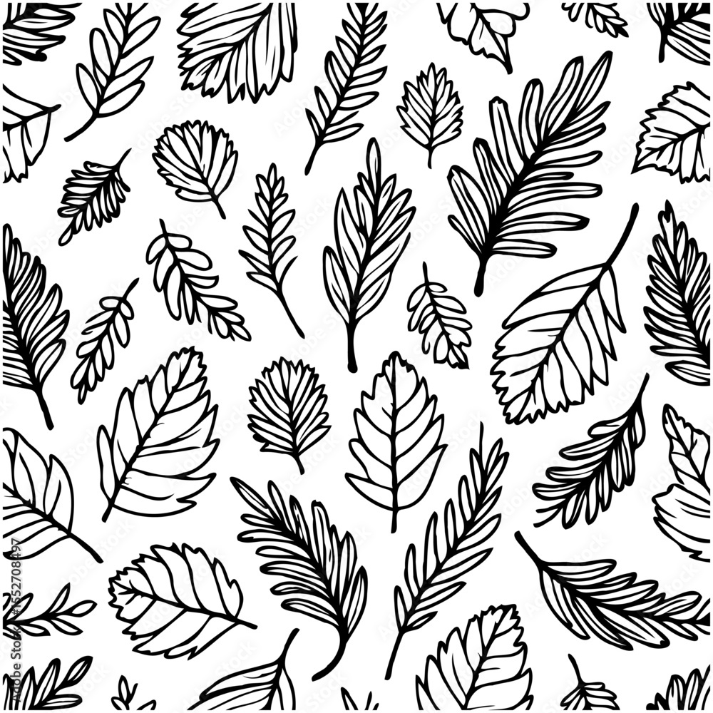 Fototapeta premium Botanical Bliss: Intricate Black and White Leaf Pattern for Creative Backgrounds