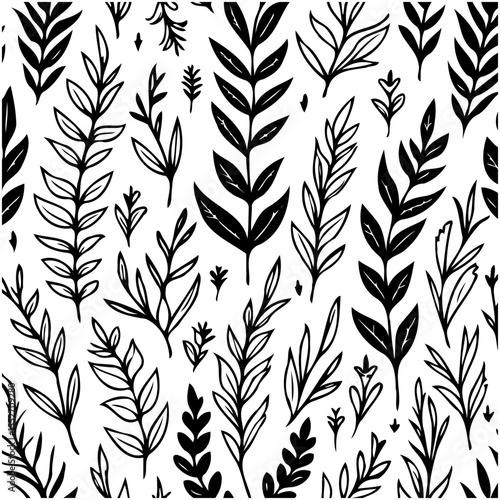 Elegant botanical seamless pattern with hand-drawn leaves and branches illustration