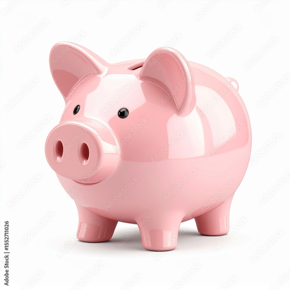 Fototapeta premium Pink Piggy Bank on White Background