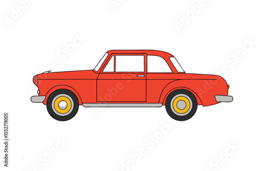 Vintage Red Coupe: A vibrant and classic red coupe stands in sharp focus, embodying the spirit of vintage automotive design. Its clean lines and timeless aesthetic create a sense of nostalgic charm.