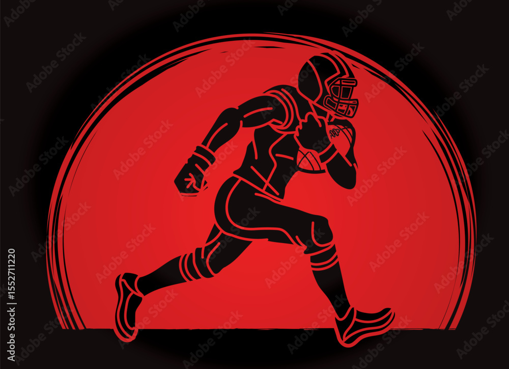 Fototapeta premium American Football Player Silhouette Running Action Sport Cartoon Graphic Vector