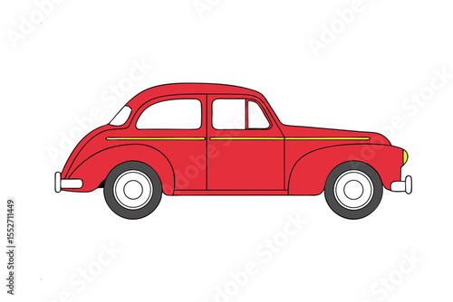 Vintage Red Classic Car: A striking illustration of a red vintage car, meticulously detailed, showcasing its timeless design and allure, perfect for projects related to automotive history, nostalgia.