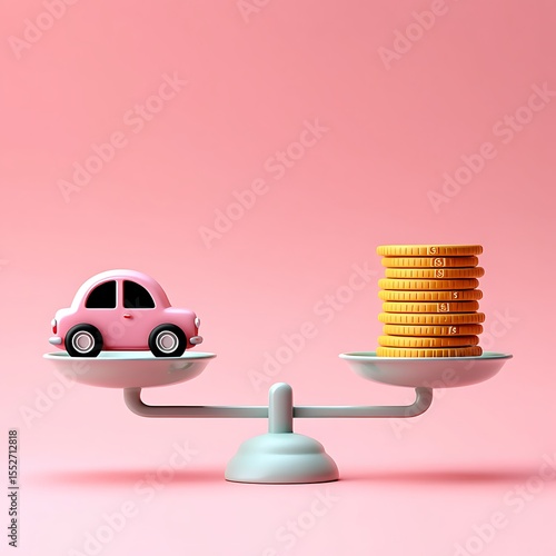 Balancing the Cost of a Pink Toy Car Against a Stack of Gold Coins on a Scale