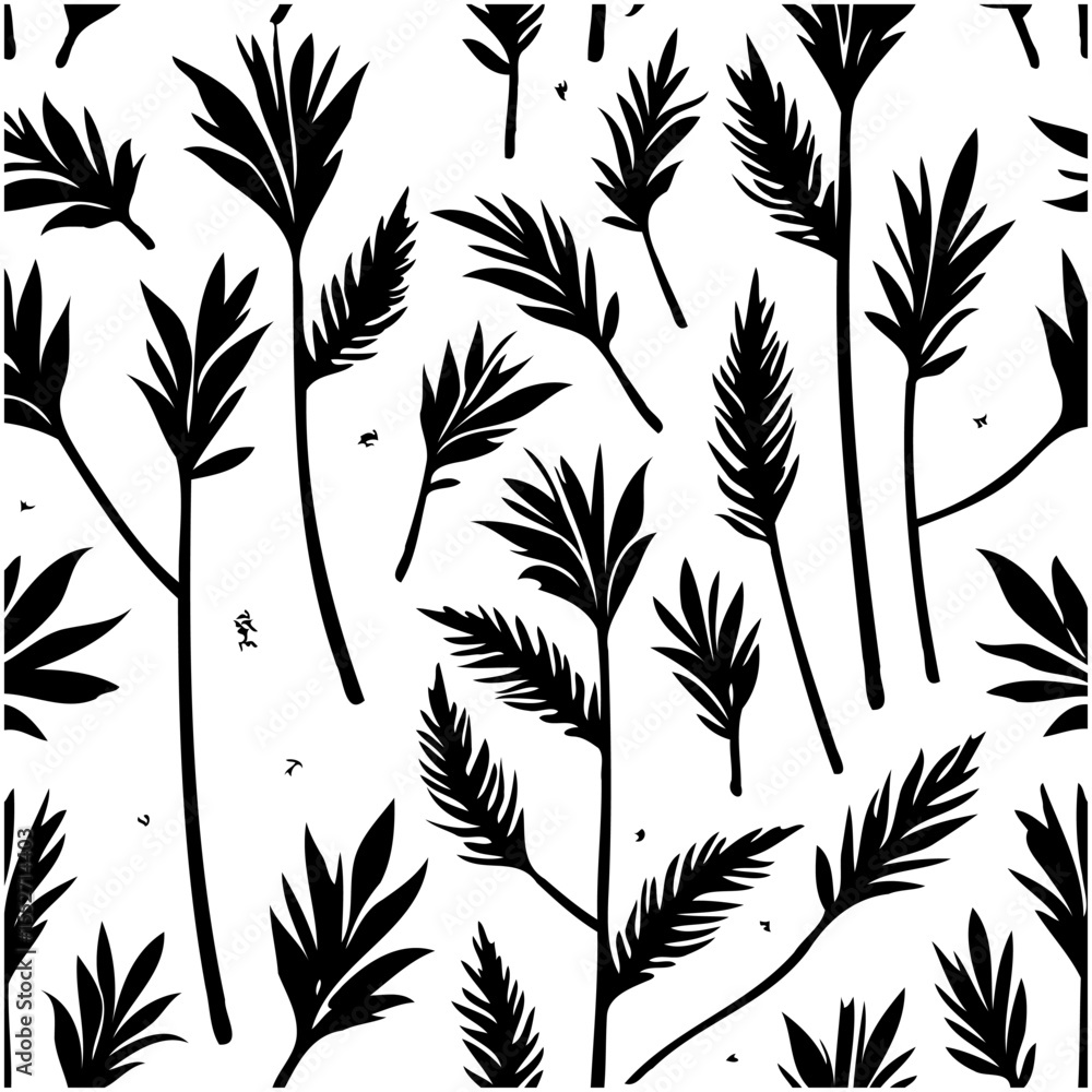 Naklejka premium Elegant botanical silhouette pattern with flourishing fronds and graceful branches design