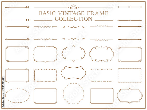 vintage frame set 6_sepia／サンプルテキスト・背景無しで使いやすいセピアのビンテージフレームセット6