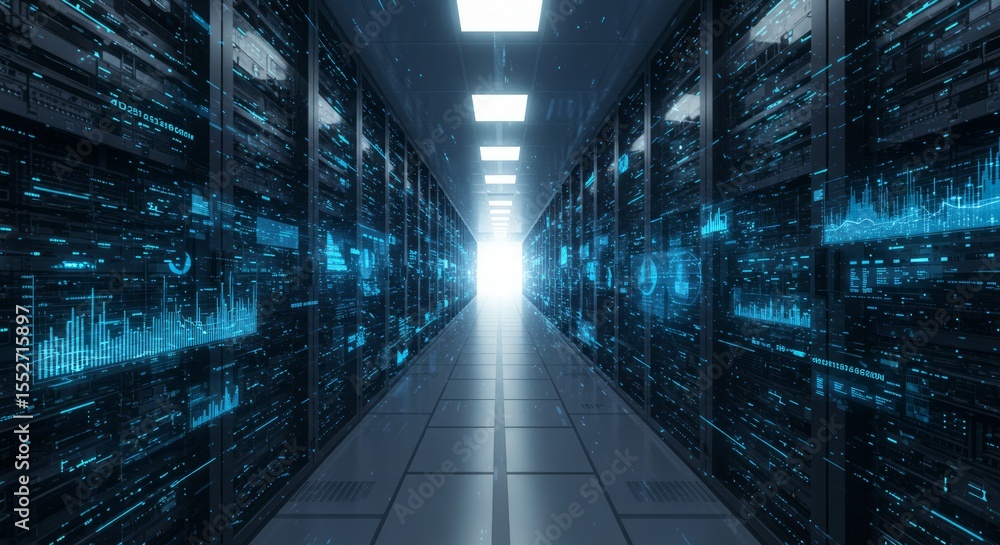 Obraz premium Server room, data center, digital corridor