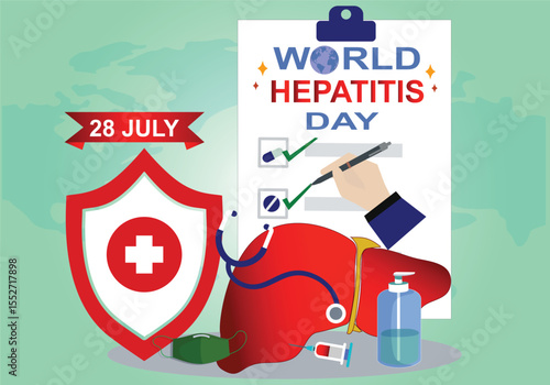 Vector illustration artwork  World Hepatitis Day. Horizontal  three dimensional  design for backgrounds poster banners card etc.