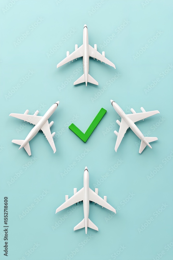 Fototapeta premium Airplane with Check Mark Symbolizing Travel Recovery and Post-Pandemic Flight Approval