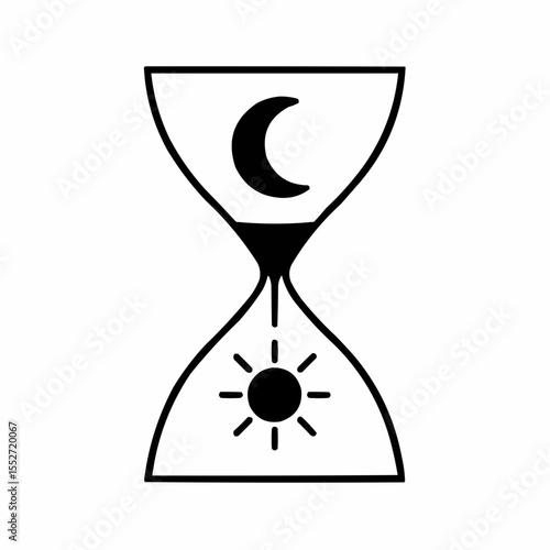 Vector hourglass icon: a symbolic illustration of time passing, featuring sand within a glass timer