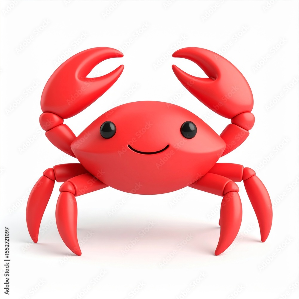 Fototapeta premium Smiling Red Cartoon Crab on White Background