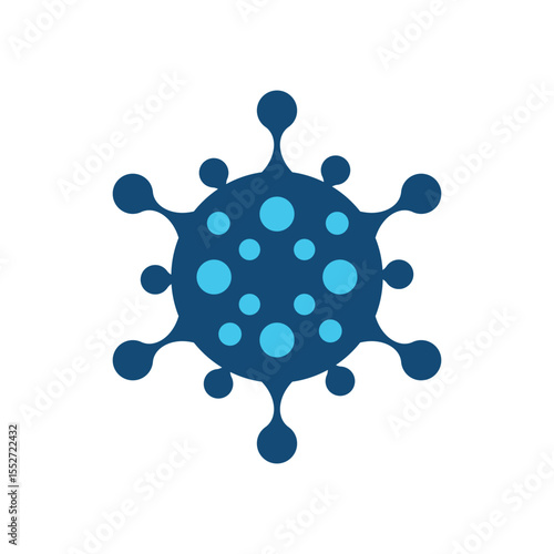Modern flat-style vector icon representing a virus particle, inspired by COVID-19 and other infectious pathogens. Ideal for use in healthcare designs, pandemic awareness campaigns, virus prevention.